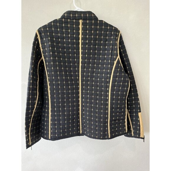Oleg Cassini Jacket Women’s M 100% Silk Reversible Quilted Lightweight Tan Black - Picture 9 of 11